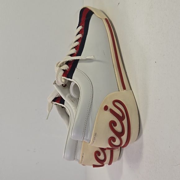 Gucci Boulevard Vintage Stripe White Leather Cursive Logo Women's Sneakers 7 - Picture 15 of 15
